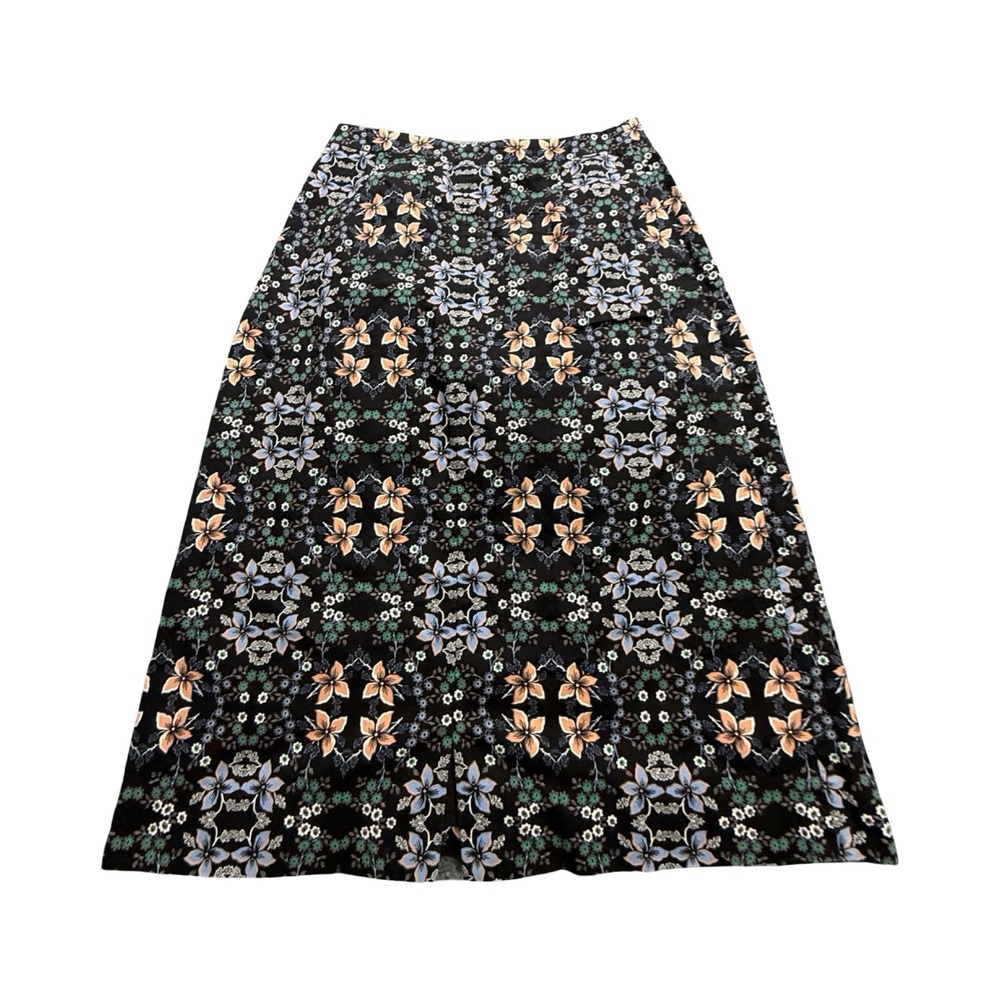 J.Crew Floral Midi Skirt Womens 6 Black Cotton Blend A-Line Cottagecore